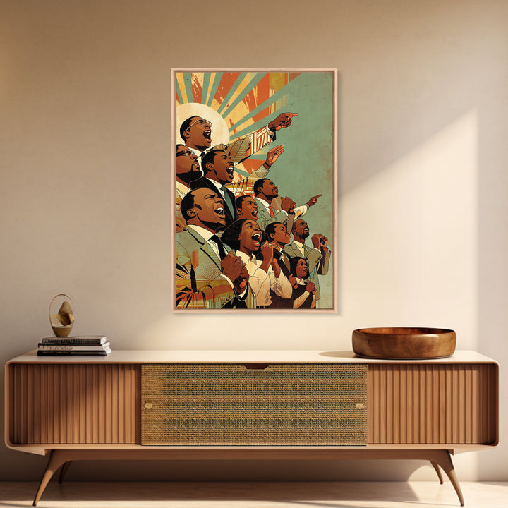 Uplifted Black Voices With Sunburst, Black History Wall Art, Juneteenth Art Print, African American Decor Gift, Canvas Print