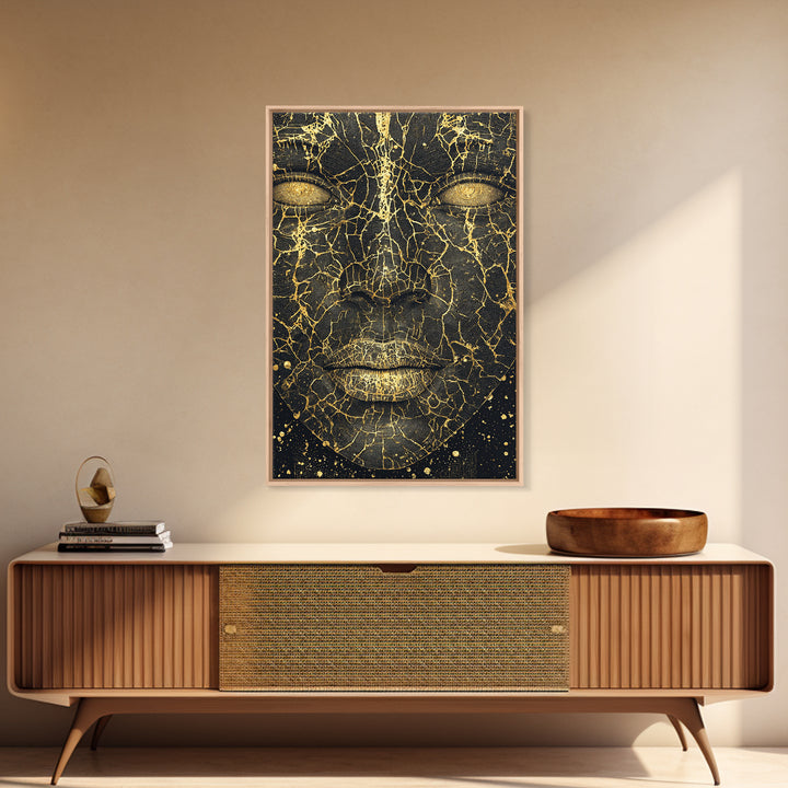 Cracked Gold Black Goddess Portrait, African Wall Art, Abstract Black Art Print, Luxury Canvas Print, Modern Feminine Decor