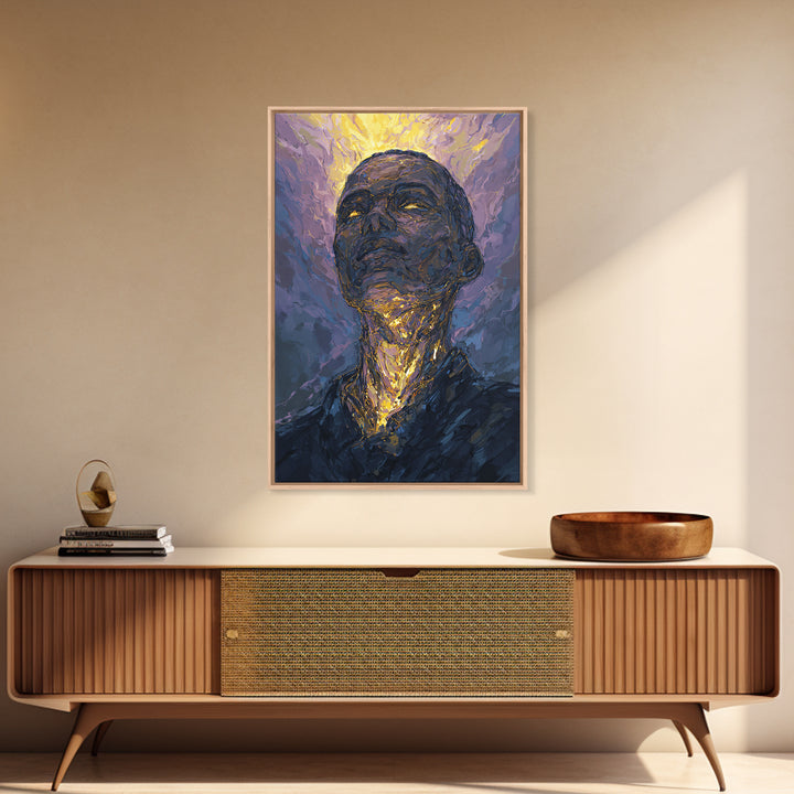 Radiant Black Man Portrait Wall Art, Gold Halo Abstract Painting, Modern African American Art, Spiritual Home Decor Gift