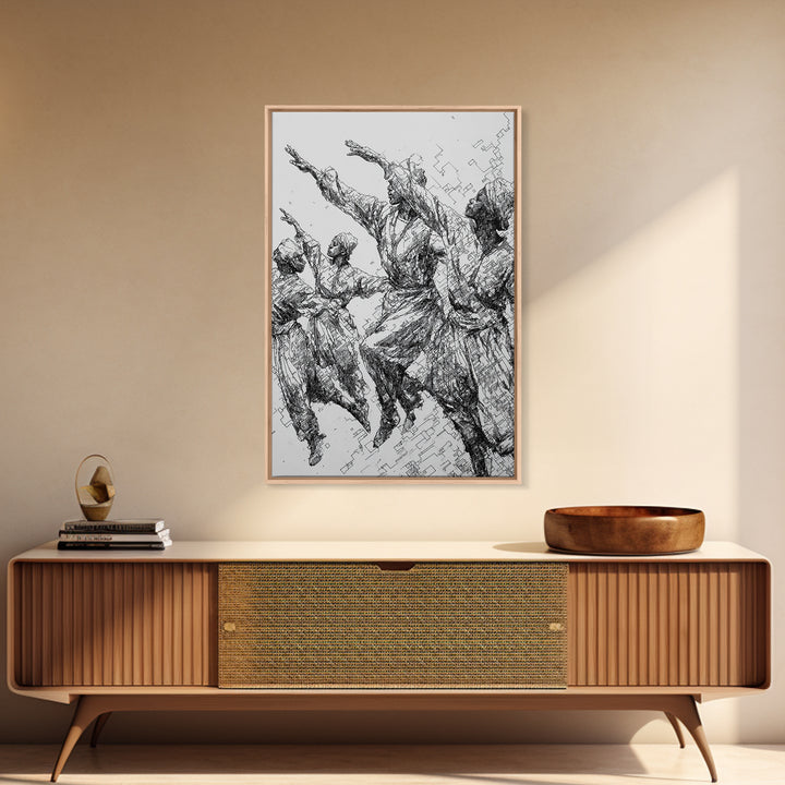 Leaping African Dancers Ink Sketch Wall Art, Black And White Cultural Dance Print, Afrocentric Home Decor, Gallery Art Gift