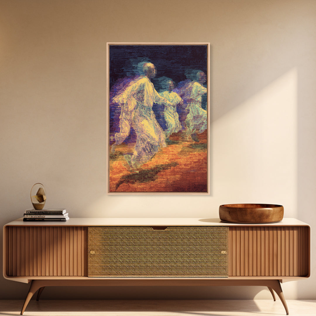 Ethereal African Dancers In Flowing Robes Wall Art, Motion Blur Cultural Painting, Afrocentric Spiritual Home Decor Gift
