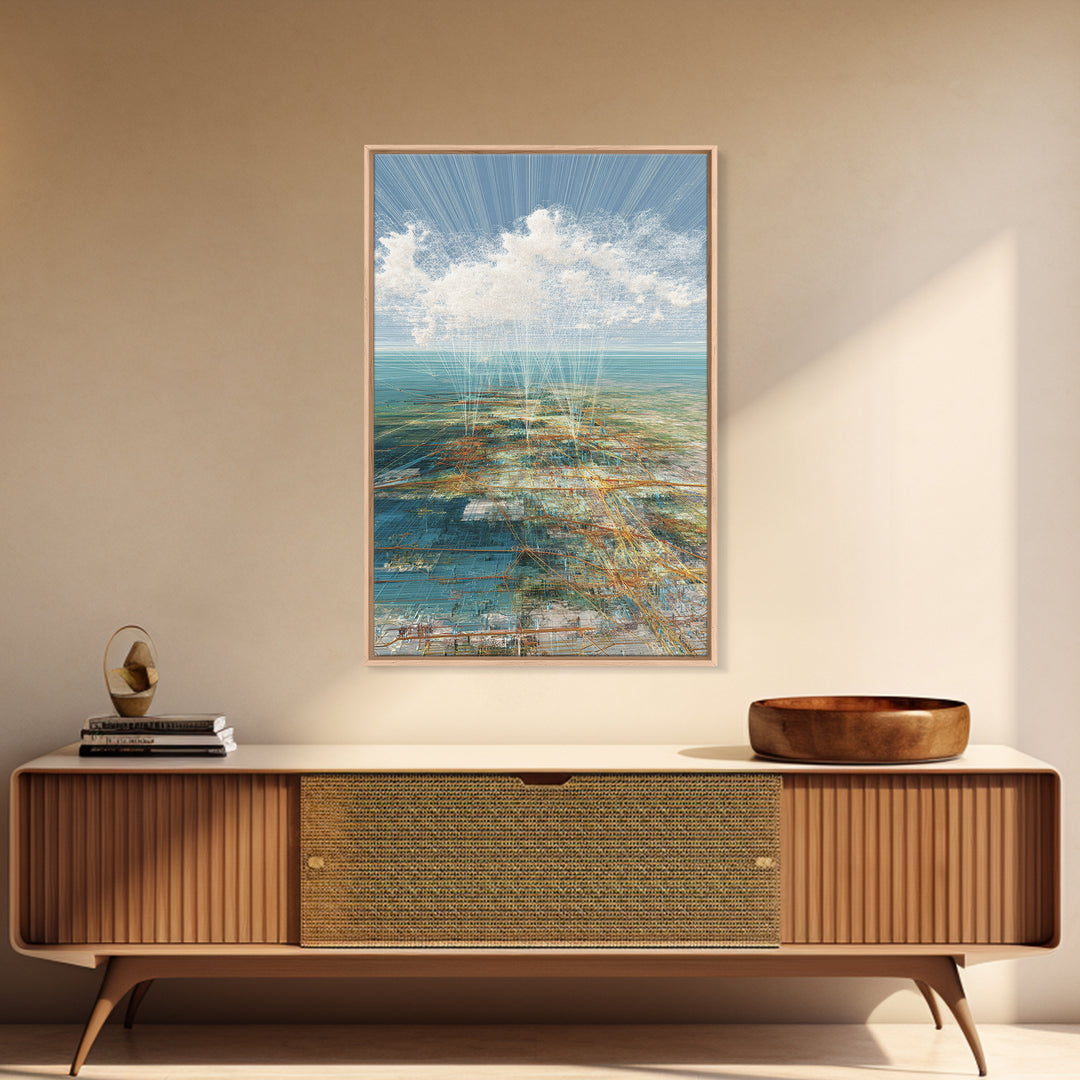 Dreamy Ocean Cloud Abstract Wall Art, Blue Coastal Landscape Print, Modern Nature Scene Decor, Serene Home Office Art Gift