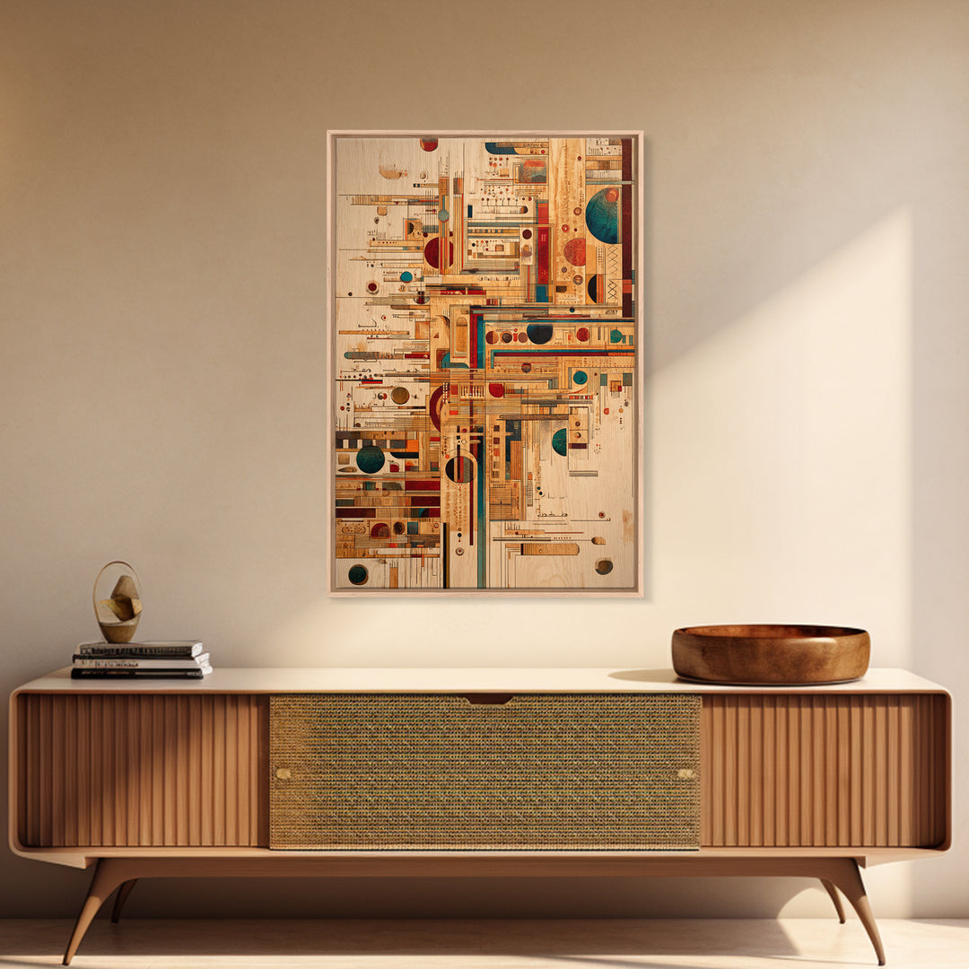 Earth Tone Geometric Tribal Pattern Canvas Print, Abstract African Art, Mid Century Modern Wall Decor, Textile Inspired Art