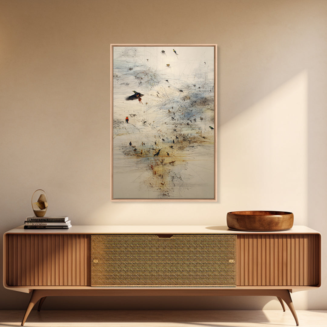 Abstract Birds Over Minimal African Landscape Wall Art, Modern Nature Scene Art, Neutral Gallery Decor, Unique Canvas Print