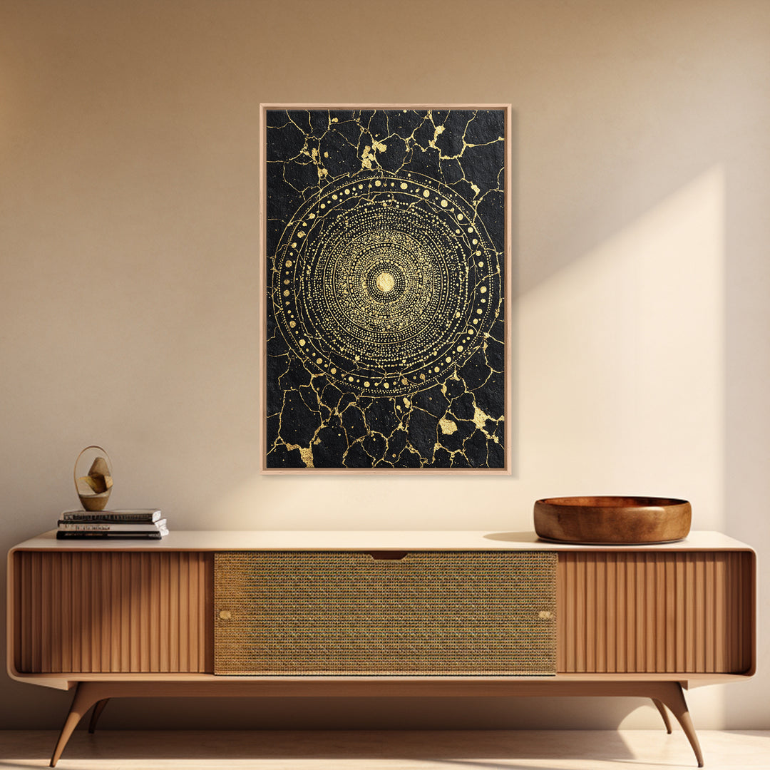 Black Gold African Mandala Wall Art, Geometric Circle Canvas Print, Spiritual Abstract Art, Luxury Modern Home Decor, Gift