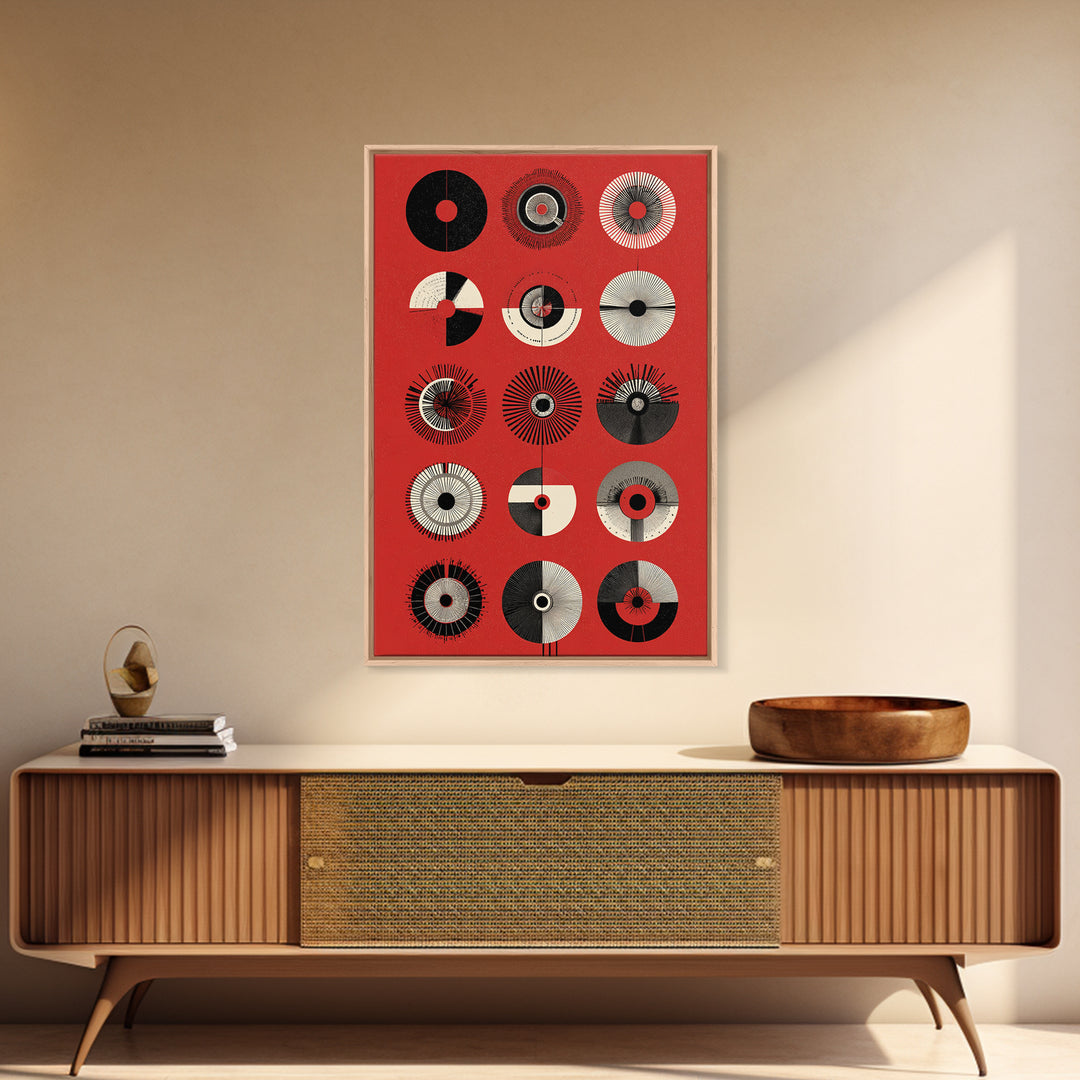 Red Tribal Sun Discs With Black Cream Circles Canvas Print, African Mask Art, Abstract Wall Art, Cultural Art Print, Bold Home Decor