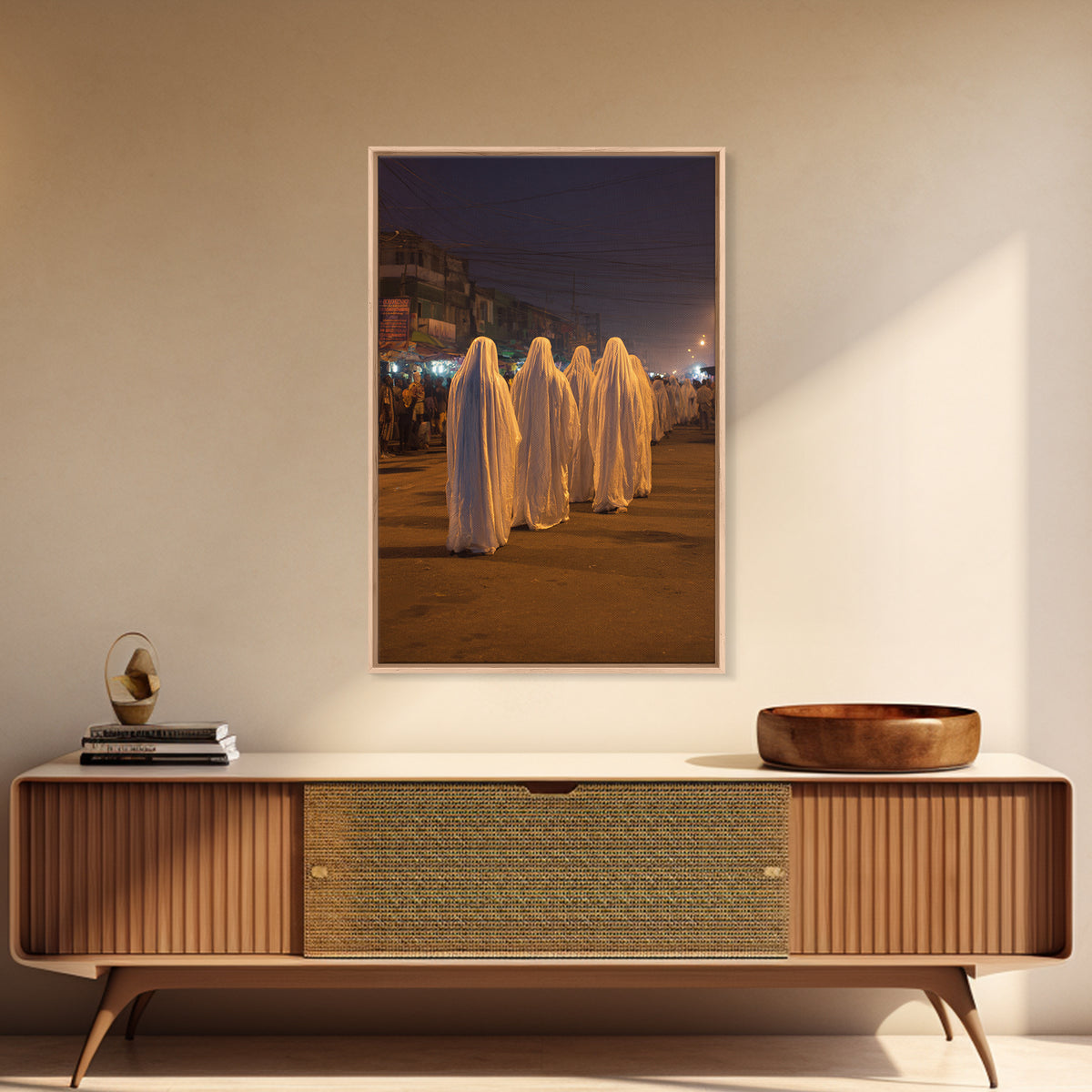 Night Street White Robed Procession Wall Art, African Travel Decor, Spiritual Cultural Art Print, Afrocentric Home Gift For Him