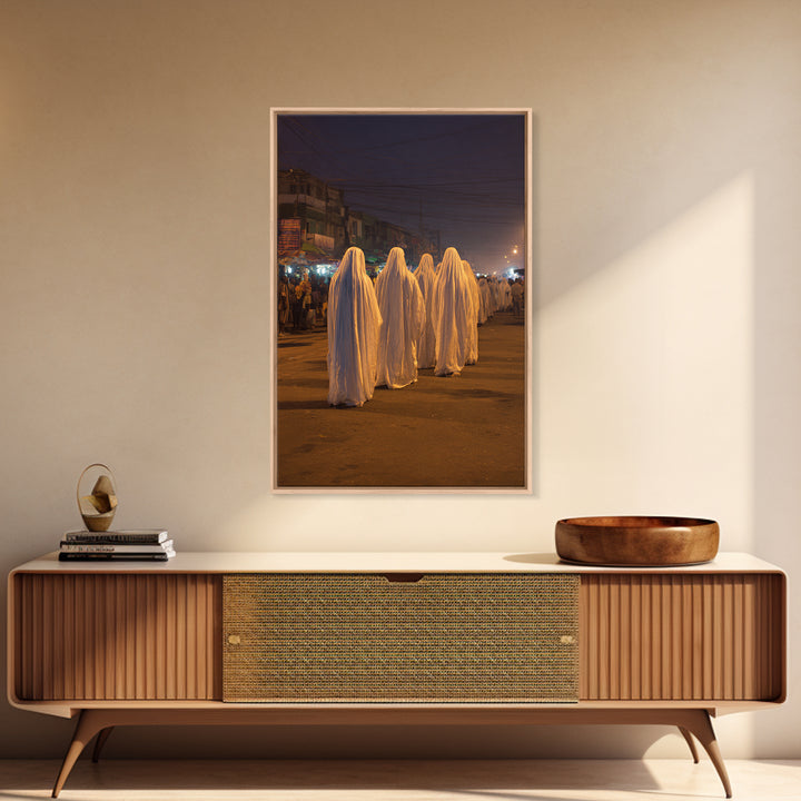 Night Street White Robed Procession Wall Art, African Travel Decor, Spiritual Cultural Art Print, Afrocentric Home Gift For Him