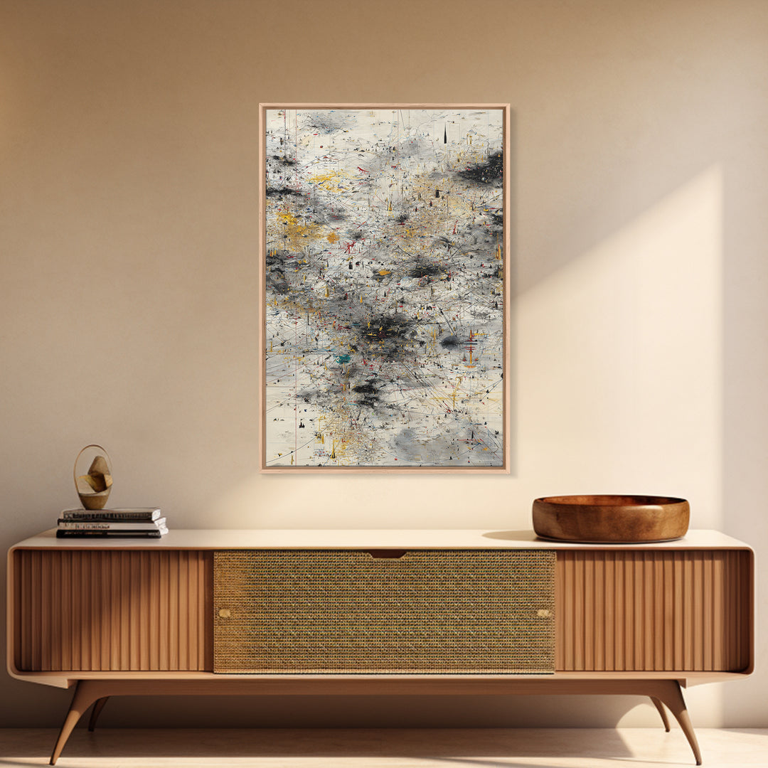 Neutral Abstract Storm Map Wall Art, Modern Canvas Art, Black Gold Minimalist Decor, Contemporary Office Art Print For Home
