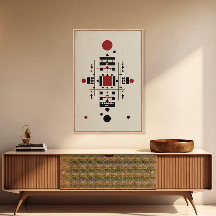 Red Black Tribal Geometry On Beige Canvas Print, African Inspired Abstract Wall Art, Minimalist Cultural Home Decor Gift