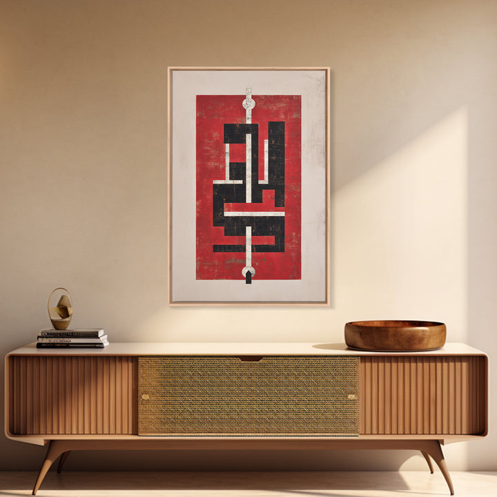 Red Black Geometric Totem Abstract Canvas Print, Modern Tribal Wall Art, Bold Cultural Home Decor For Statement Rooms Art