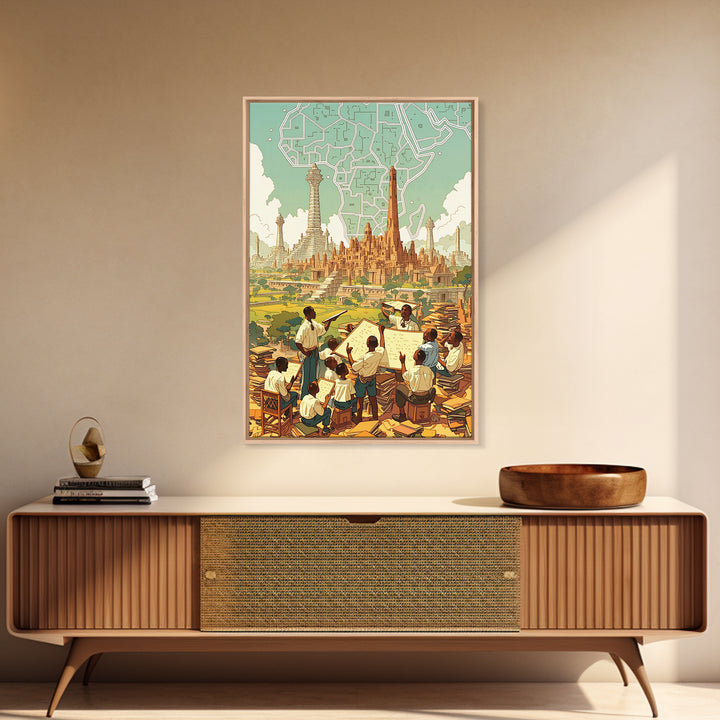 Afrofuturist African Classroom City Wall Art, Africa Art Print, Black Culture Art, Educational Decor, Modern Canvas Art Gift