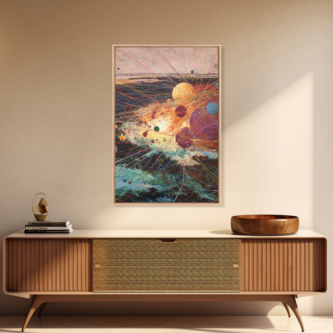 Abstract Planetary Network Framed Canvas Print, Modern Abstract Art, Afrofuturism Decor, Contemporary Wall Art, Office Decor