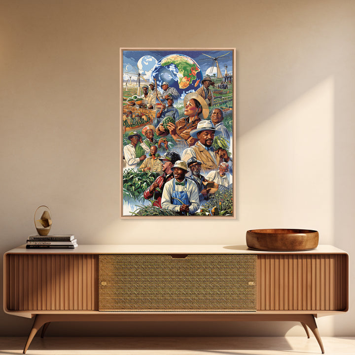 Global African Farmers Harvest Collage Framed Canvas Print, African Art Prints, Cultural Wall Decor, Farmhouse Office Decor