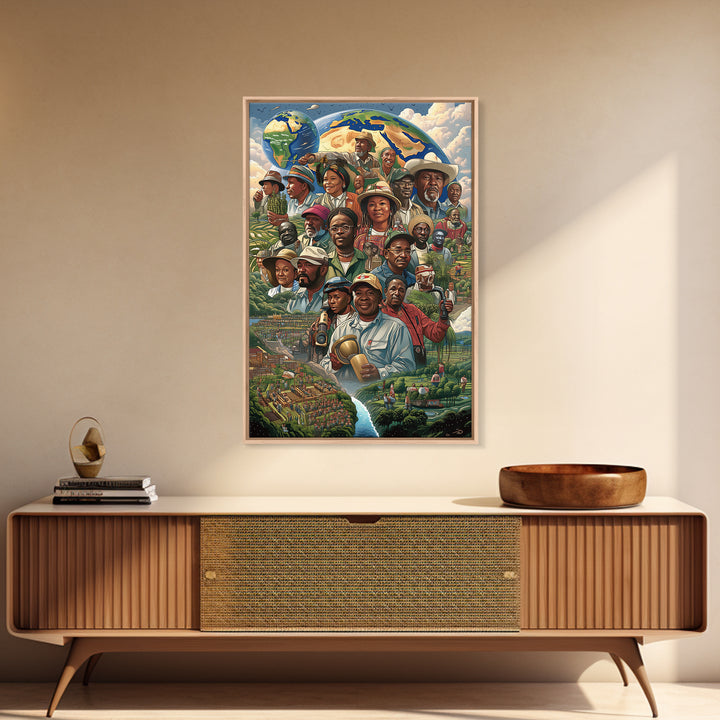 African Community Farmers Portrait Wall Art, Afrocentric Art Print, Black Culture Decor, Unique Motherland Living Room Home Decor Gift
