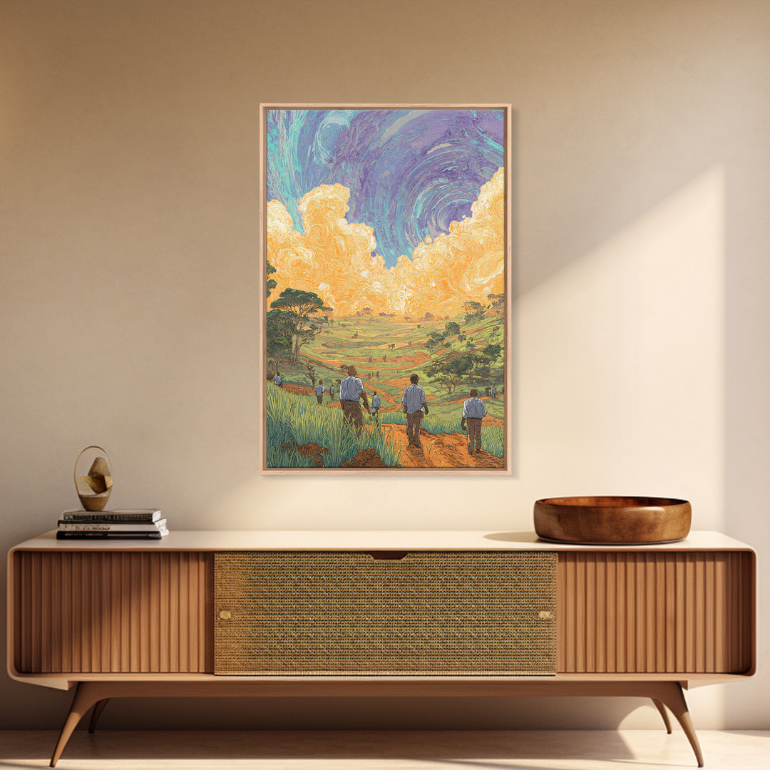 Rolling African Valley With Golden Clouds Canvas Print, African Landscape Wall Art, Nature Scene Art, Earth Tone Home Decor