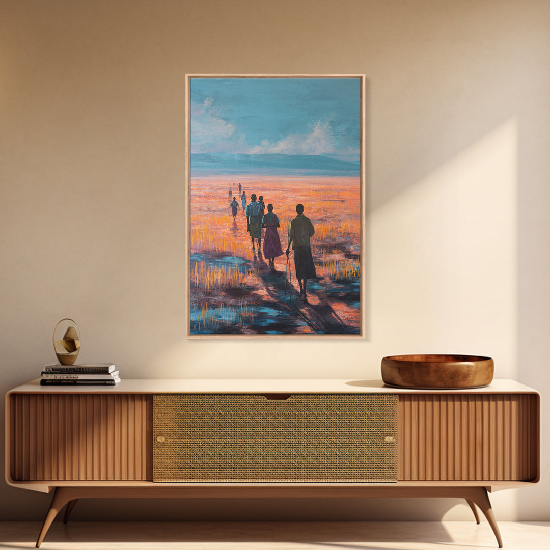 Serene African Wetland Walk At Sunset Wall Art, Afrocentric Landscape Print, Motherland Nature Decor, Living Room Canvas Print