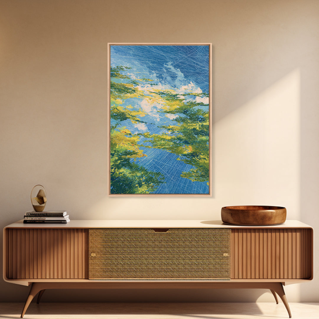 Blue Green Abstract African Landscape Canvas Print, Modern Wall Art, Nature Scene Art, Textured Home Decor For Living Room