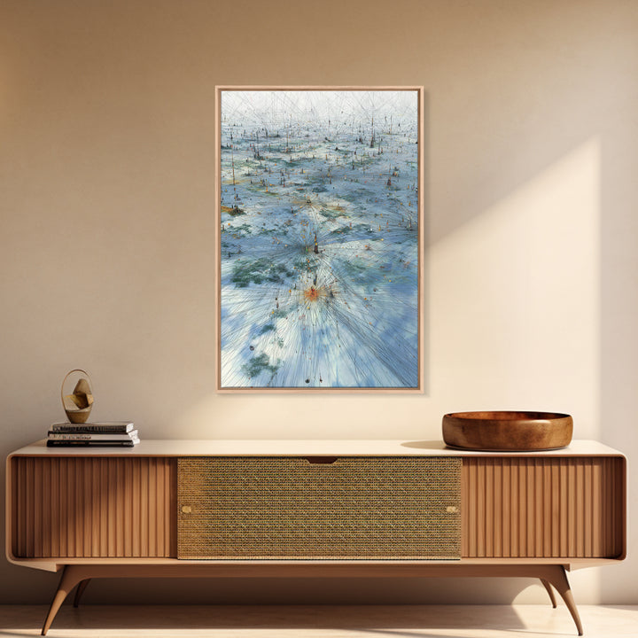 Icy Network Landscape Wall Art, Blue Abstract Field, Dreamy Modern Canvas Print, Minimalist Office Decor Gift, Large Home Decor