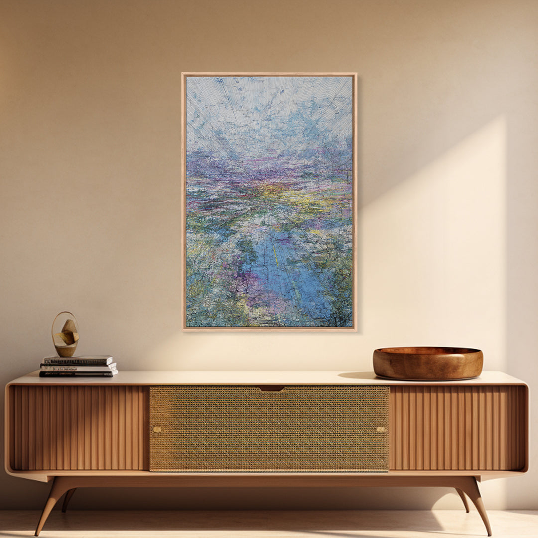 Pastel Horizon Abstract Wall Art, Blue Lavender Landscape, Modern Unique Canvas Print, Dreamy Office Decor Gift For Home