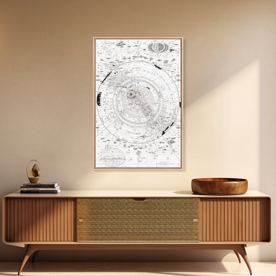 Intricate White Celestial Star Map Diagram Wall Art, Astronomy Blueprint Poster, Minimalist Office Decor, Cosmic Digital Print
