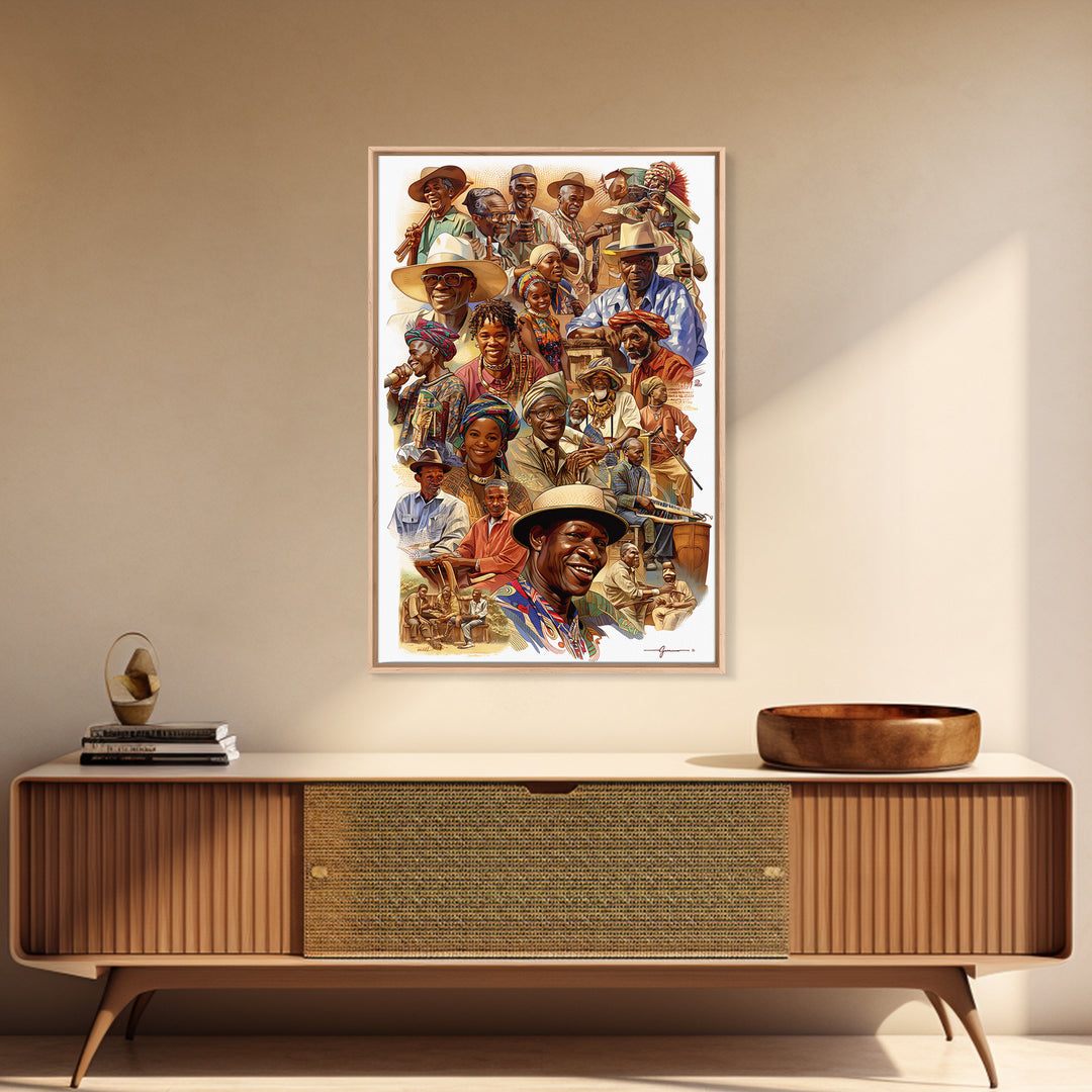 Joyful African Community Collage With Musicians, Canvas Print, African Celebration, Black Art, Cultural Wall Decor, Gift For Her