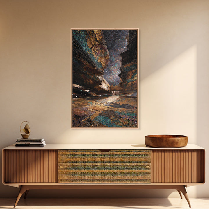 Starry Canyon African Landscape Wall Art, Ethnic Texture Night Sky Print, Earth Tone Boho Decor, Unique Canvas Gift For Home