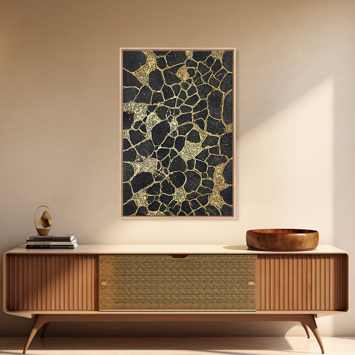 Black Gold Abstract Wall Art, Kintsugi Inspired Pattern Canvas, Luxury Modern Decor, Geometric Texture Print, Stylish Home Gift