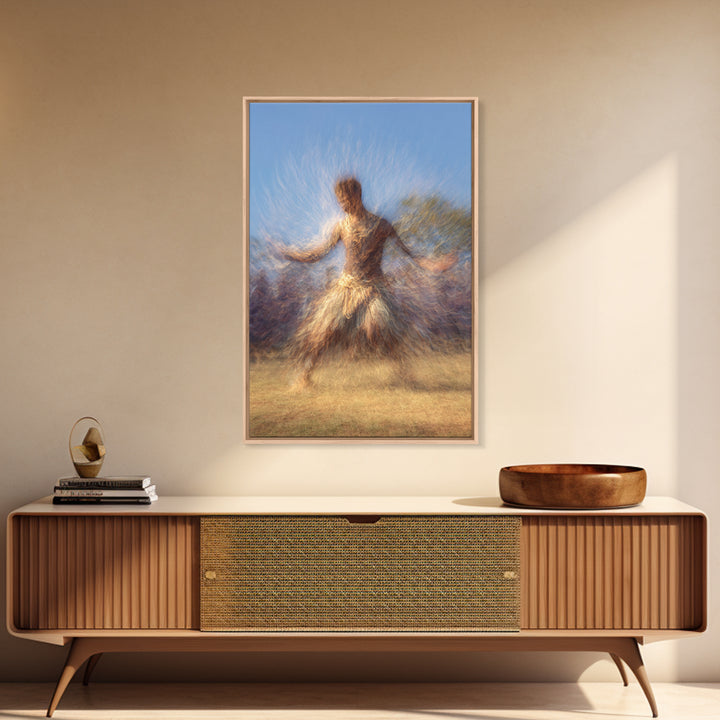 Blurred African Dancer In Grass Skirt, African Wall Art, Afrocentric Canvas Print, Cultural Home Decor, Warrior Dance Gift