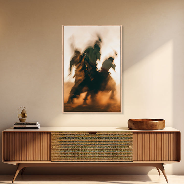 Galloping African Warriors On Horseback, African Warrior Art, Framed Canvas Print, Safari Decor, Cultural Wall Decor Gift