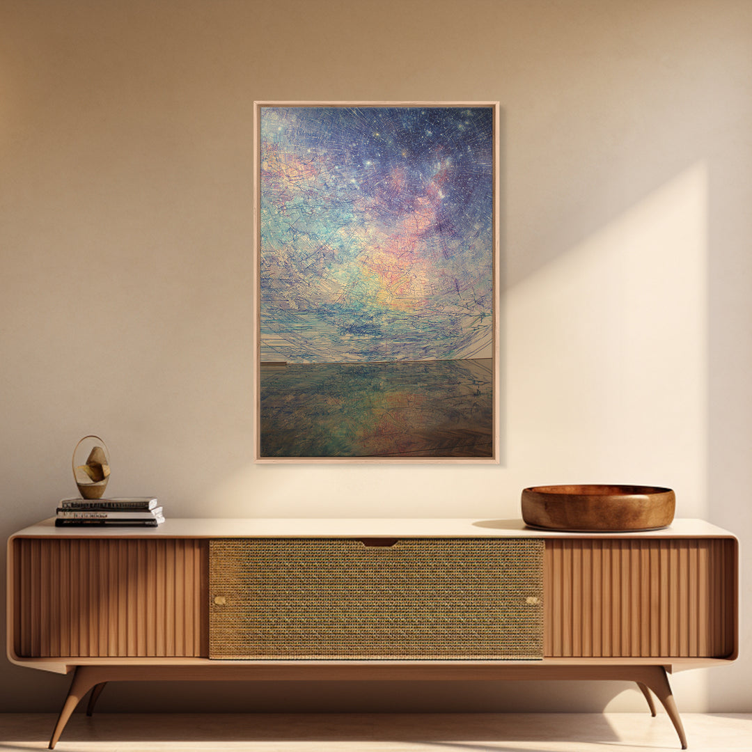 Pastel Cosmic Ocean Horizon, Dreamy Wall Art, Abstract Canvas Print, Spiritual Landscape Home Decor, Meditation Room Gift