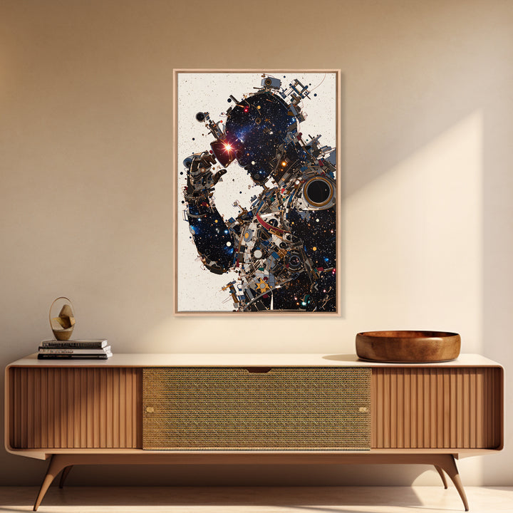 Cosmic Black Cyborg Portrait Canvas Print, Afrofuturism Decor, Abstract Face Art, Galaxy Robot Unique Modern Wall Decor Gift