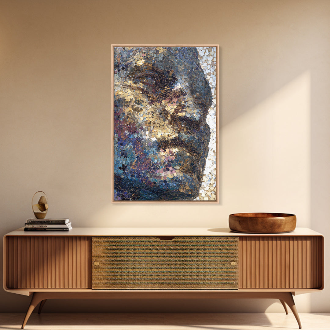 Metallic Mosaic Black Face Wall Art, Abstract Portrait Canvas, Contemporary African American Art, Elegant Home Decor Gift