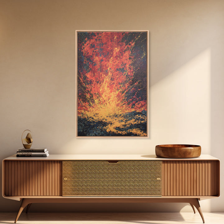 Fiery Lava Eruption Abstract Wall Art, Red Orange Volcano Painting, Bold Modern Canvas Decor, Dramatic Statement Print Gift