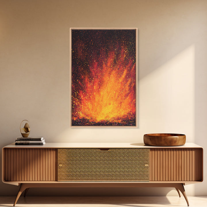 Golden Fireburst Abstract Canvas Print, Red Orange Spark Painting, Modern Wall Decor, Bold Statement Art, Luxury Canvas Gift