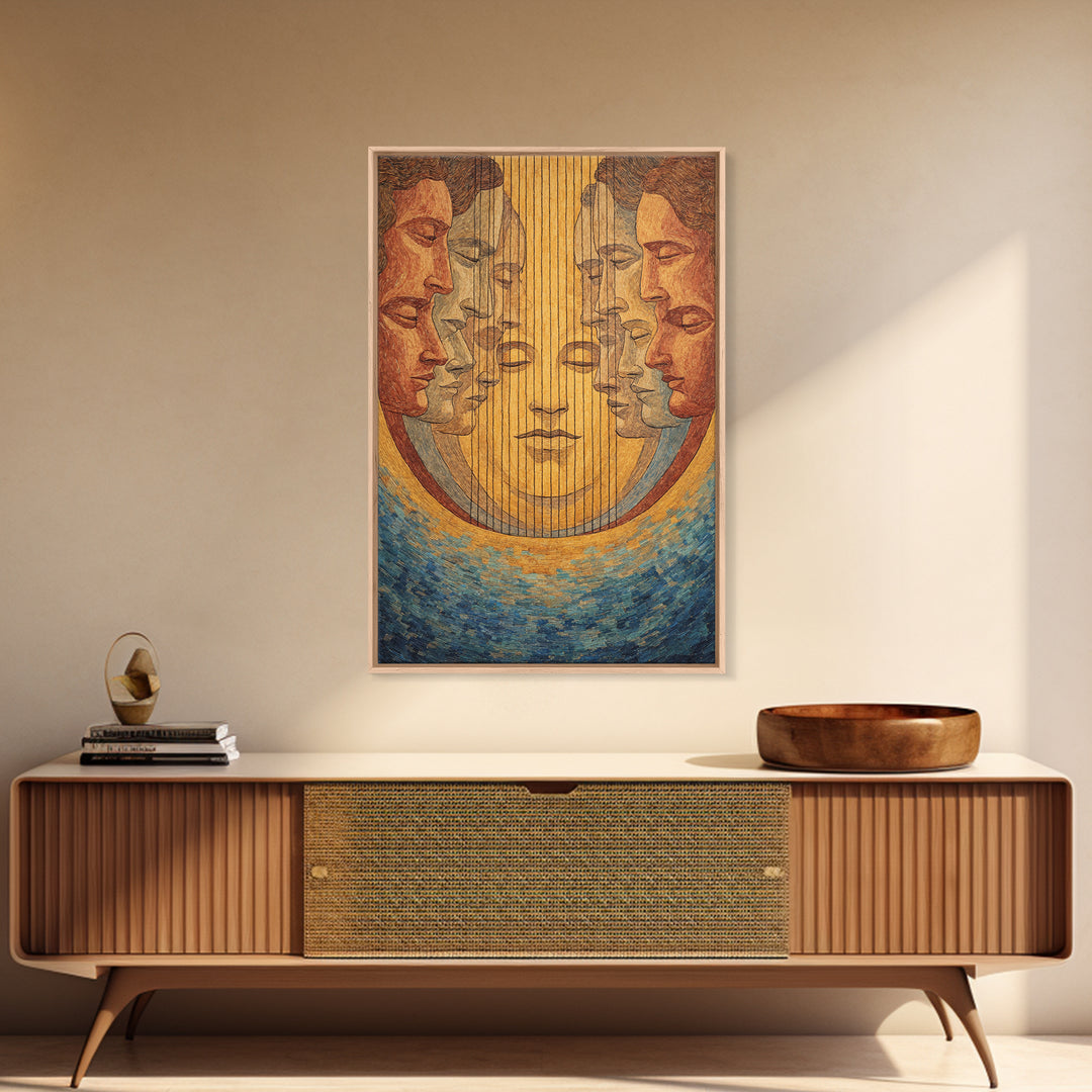 Mirrored African Faces Framed Canvas Print, Surreal Female Portrait Wall Art, Afrocentric Culture Decor, Elegant Home Gift