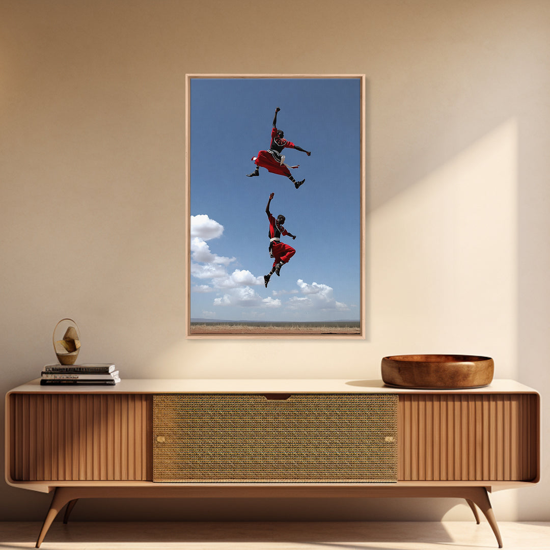 Maasai Jumping Dance Wall Art, African Warrior Art, Kenya Safari Decor, Tribal Photography Canvas Print For Living Room Decor