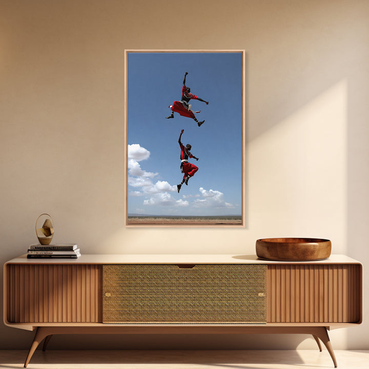 Maasai Jumping Dance Wall Art, African Warrior Art, Kenya Safari Decor, Tribal Photography Canvas Print For Living Room Decor