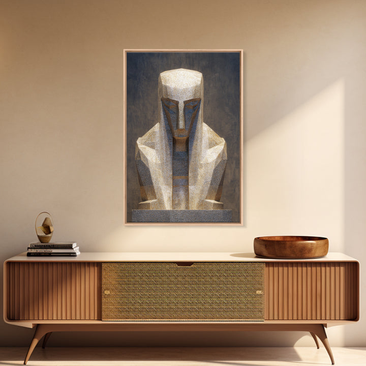 Geometric African Sculpture Framed Canvas Print, Abstract African Art, Gold Tribal Statue Wall Art For Modern Home Decor