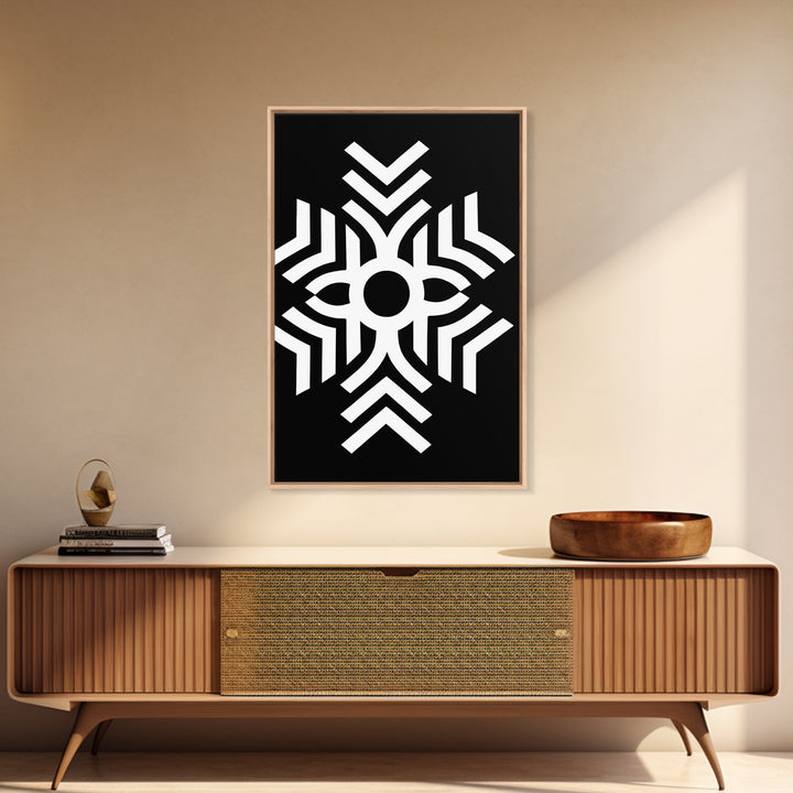 Black And White Tribal Geometric Symbol Wall Art, Afrocentric Abstract Print, African Pattern Decor, Modern Minimalist Canvas