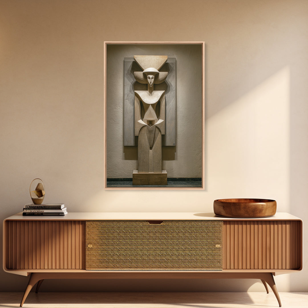 Abstract African Stone Sculpture Framed Canvas Print, Tribal Statue Wall Decor, Gallery Museum Art, Afrocentric Home Decor