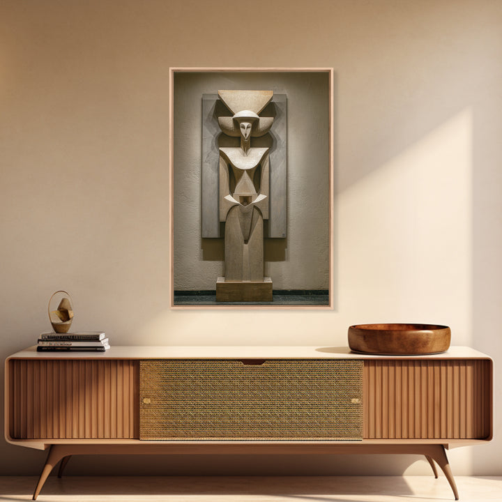 Abstract African Stone Sculpture Framed Canvas Print, Tribal Statue Wall Decor, Gallery Museum Art, Afrocentric Home Decor