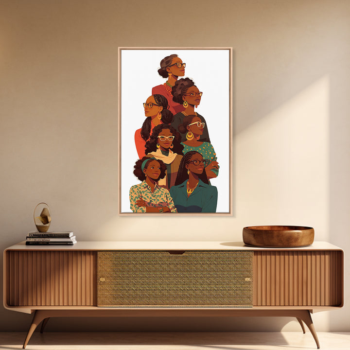Stylish Black Women Group Portrait Wall Art, African American Art Print, Feminine Office Decor, Black Girl Magic Gift For Her