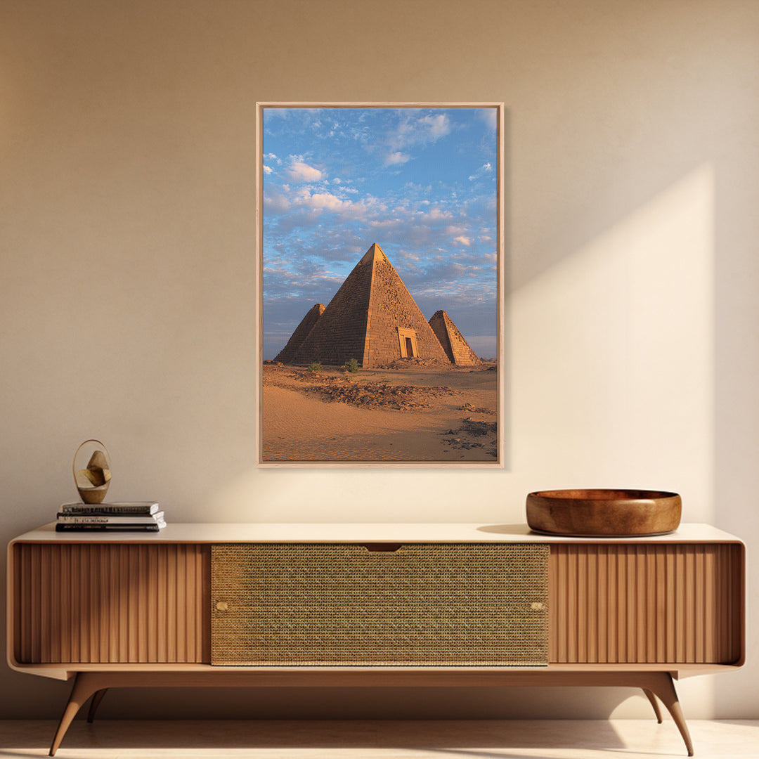 Nubian Pyramids Under Blue Sky Canvas Print, African Landscape, Sudan Travel Art, Desert Wall Decor, Ready To Hang Home Decor Art