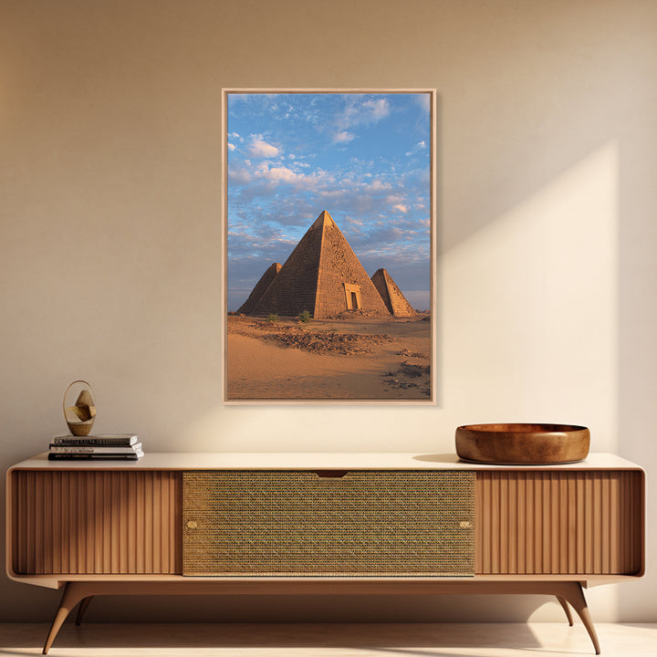 Nubian Pyramids Under Blue Sky Canvas Print, African Landscape, Sudan Travel Art, Desert Wall Decor, Ready To Hang Home Decor Art