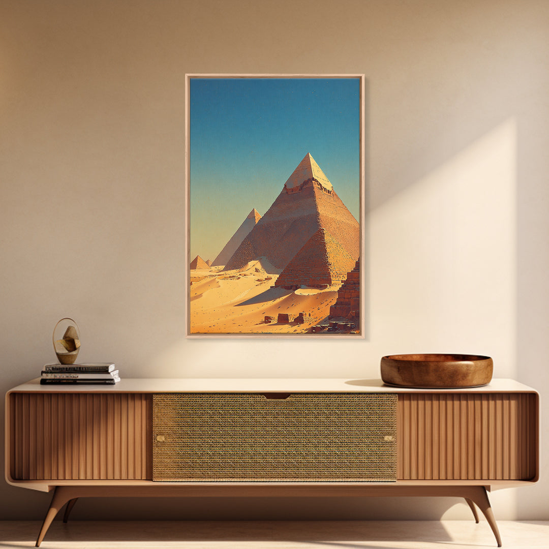 Golden Sand Egyptian Pyramids Wall Art, Ancient African Art Print, Sahara Desert Landscape, Travel Poster, Office Decor Gift