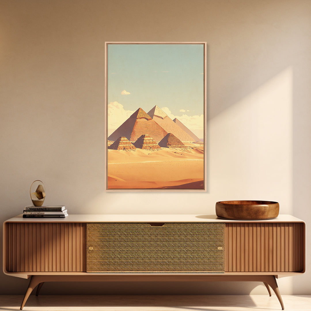 Soft Pastel Egyptian Pyramids Canvas Print, Ancient African Art, Minimalist Desert Landscape, Beige Wall Art, Home Decor