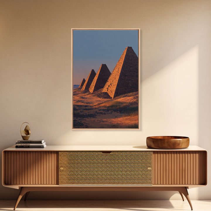 Sunset Nubian Pyramids Canvas Print, African Landscape, Ancient Egypt Inspired Wall Art, Sahara Travel Poster, Home Decor