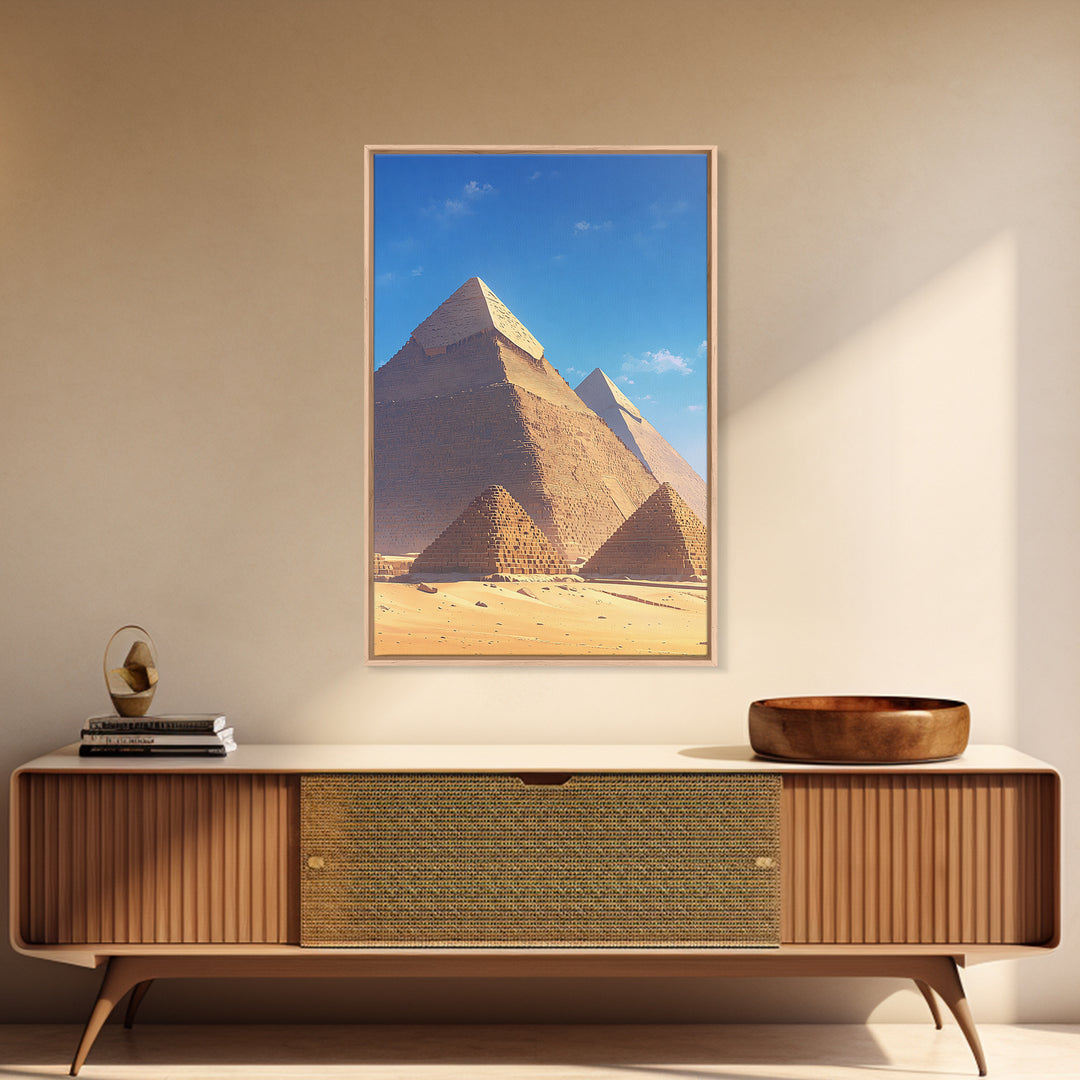 Sunlit Giza Pyramid Close Up Canvas Print, African Egyptian Art, Ancient African Wall Art, Desert Travel Poster, Home Decor