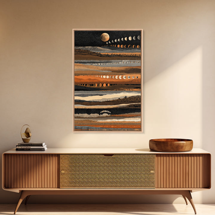 Earth Tone Lunar Phases Wall Art, Celestial Abstract Art, Moon Cycle Poster, Boho Wall Decor, Modern Canvas Art Home Decor Gift